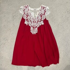 Wrangler Red Tunic‎ Crochet Lace Sleeveless Casual Summer Women's Small